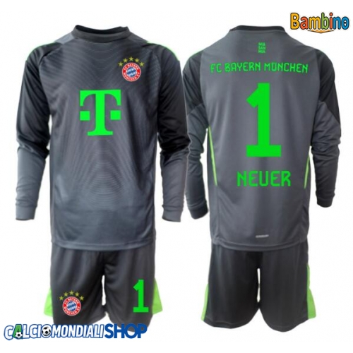 Maglie da calcio Bayern Munich Manuel Neuer #1 Portiere Seconda Maglia Bambino 2025-26 Manica Lunga + Pantaloni corti)
